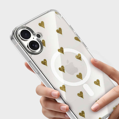 MagSafe iPhone 17 Gold Hearts Clear Case