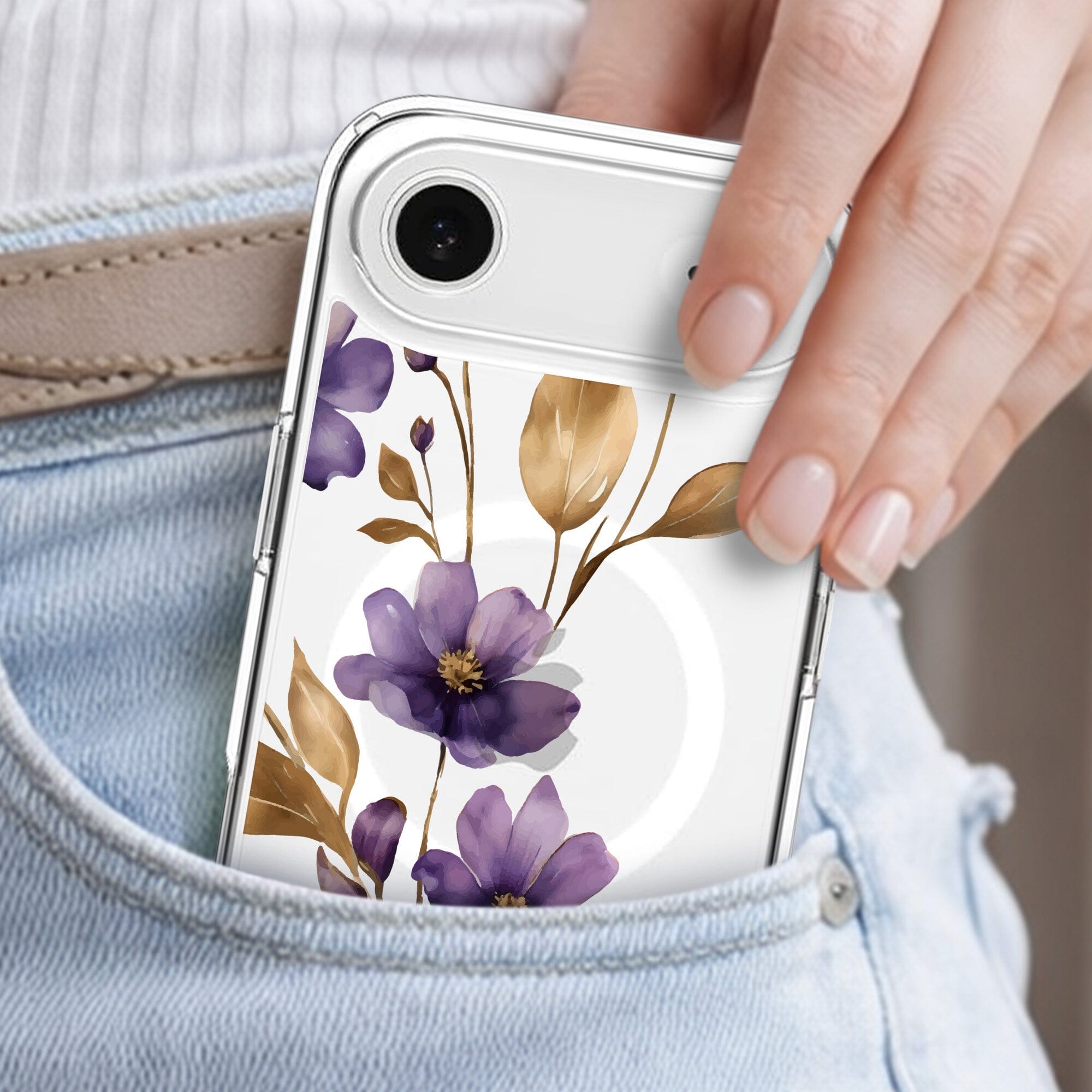 iPhone Air Purple Wildflower Clear Case With MagSafe