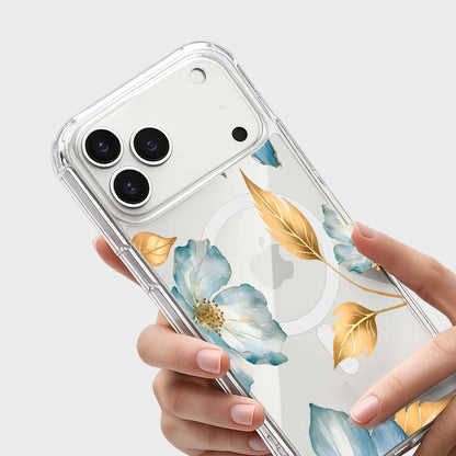 MagSafe iPhone 17 Pro Max Blue Wildflower Clear Case