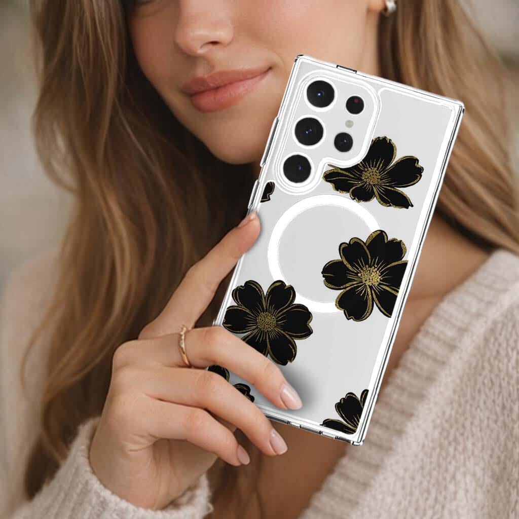 Samsung Galaxy S25 Ultra Black Flower Clear Case
