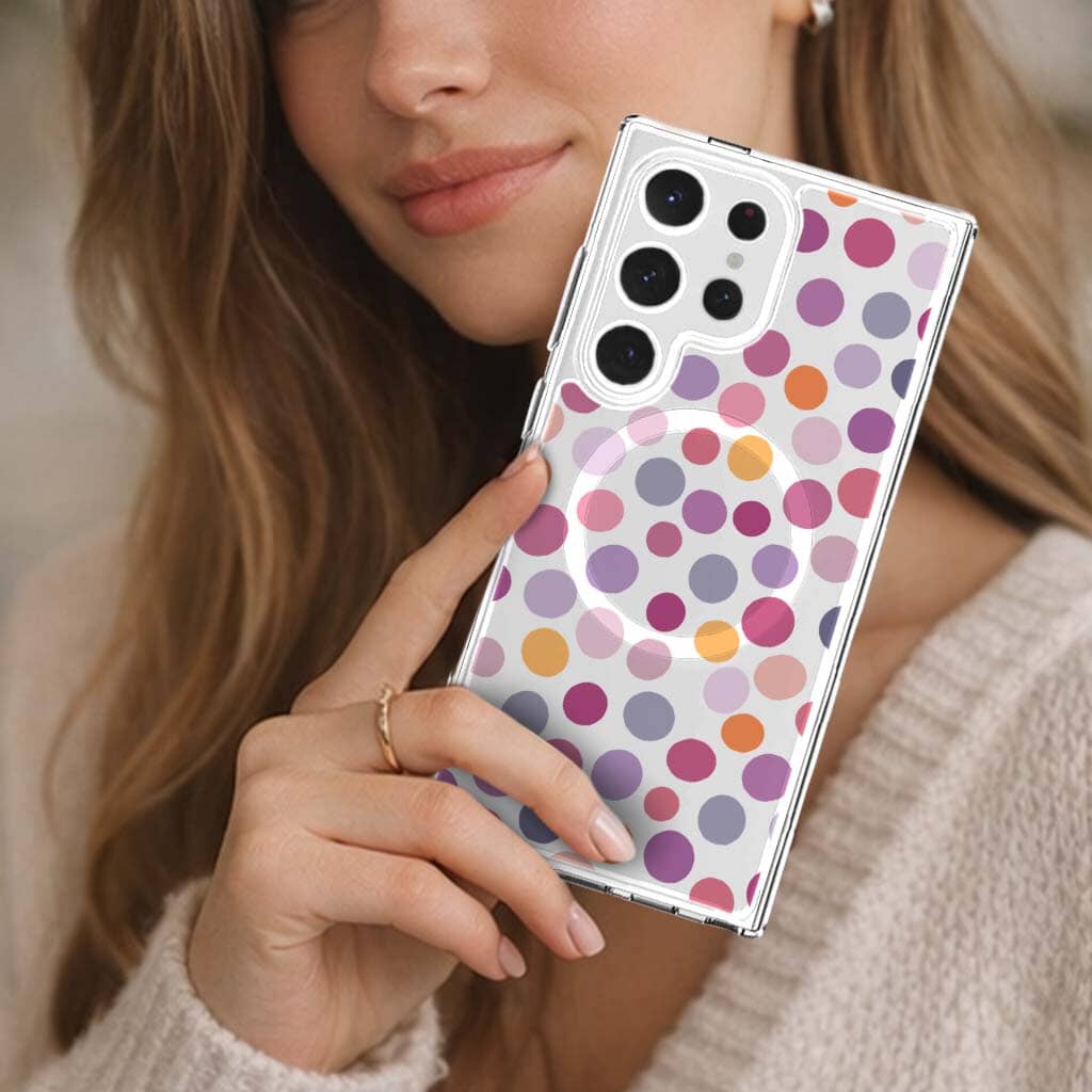 Samsung Galaxy S25 Ultra Purple Polka Dots Clear Case