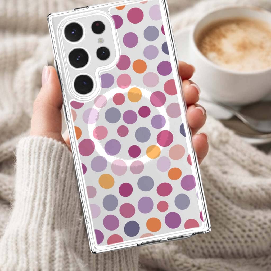 Samsung Galaxy S25 Ultra Purple Polka Dots Clear Case