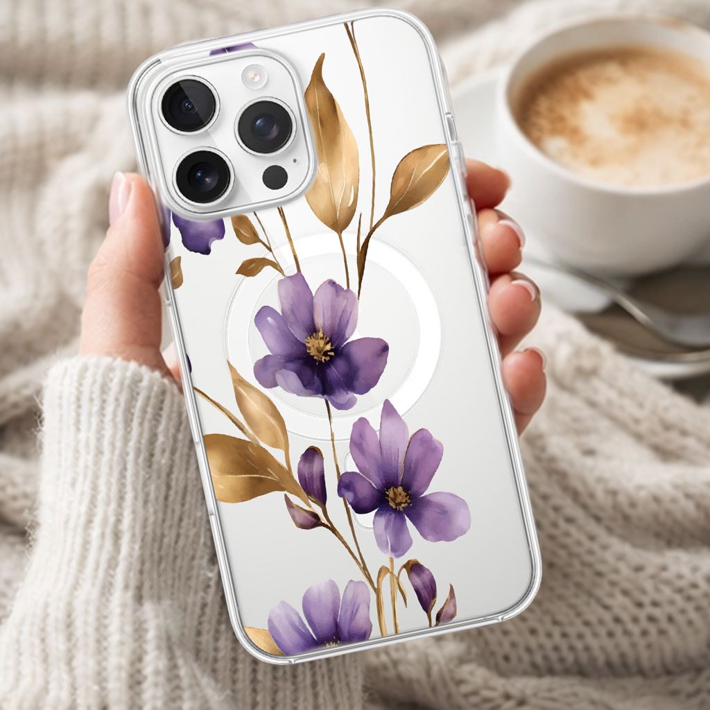 MagSafe iPhone 16 Pro Max Purple Wildflower Clear Case