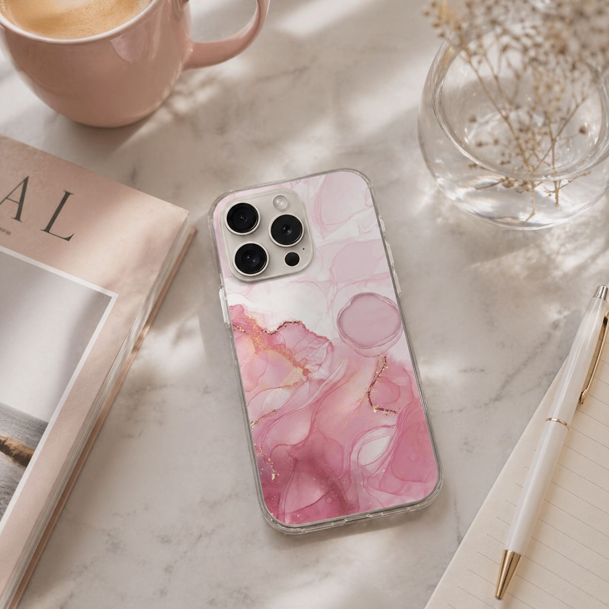 iPhone 15 Pro Max Case With MagSafe - Pink Marble