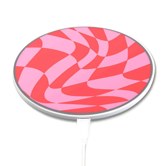 Pink Swirl Checkerboard Pattern - Wireless Charging Pad