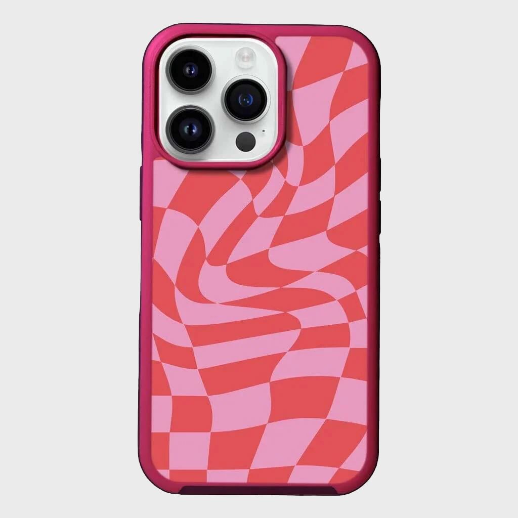 MagSafe iPhone 14 Pro Max Pink Swirl Checkerboard Print Case