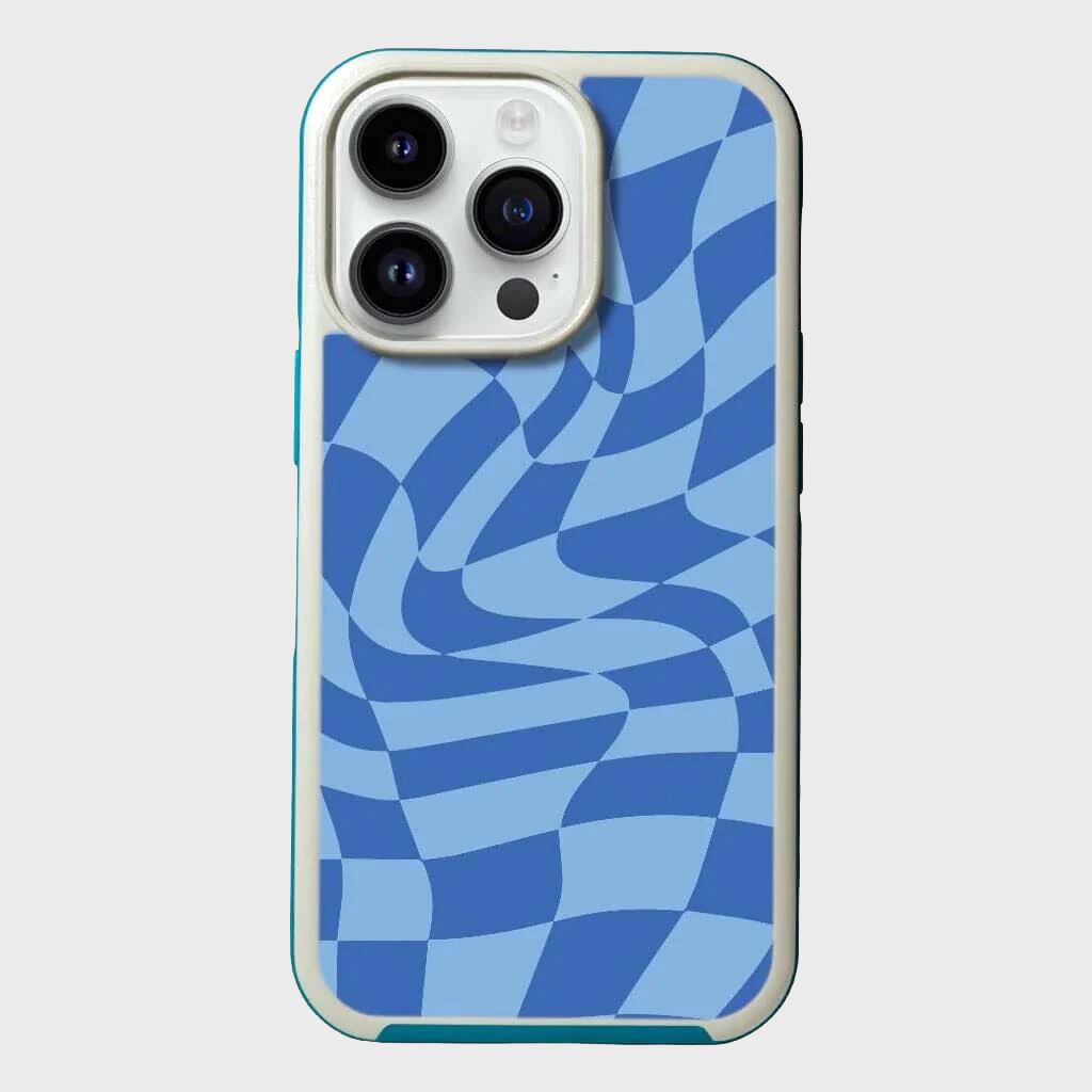 MagSafe iPhone 14 Pro Blue Swirl Checkerboard Print Case