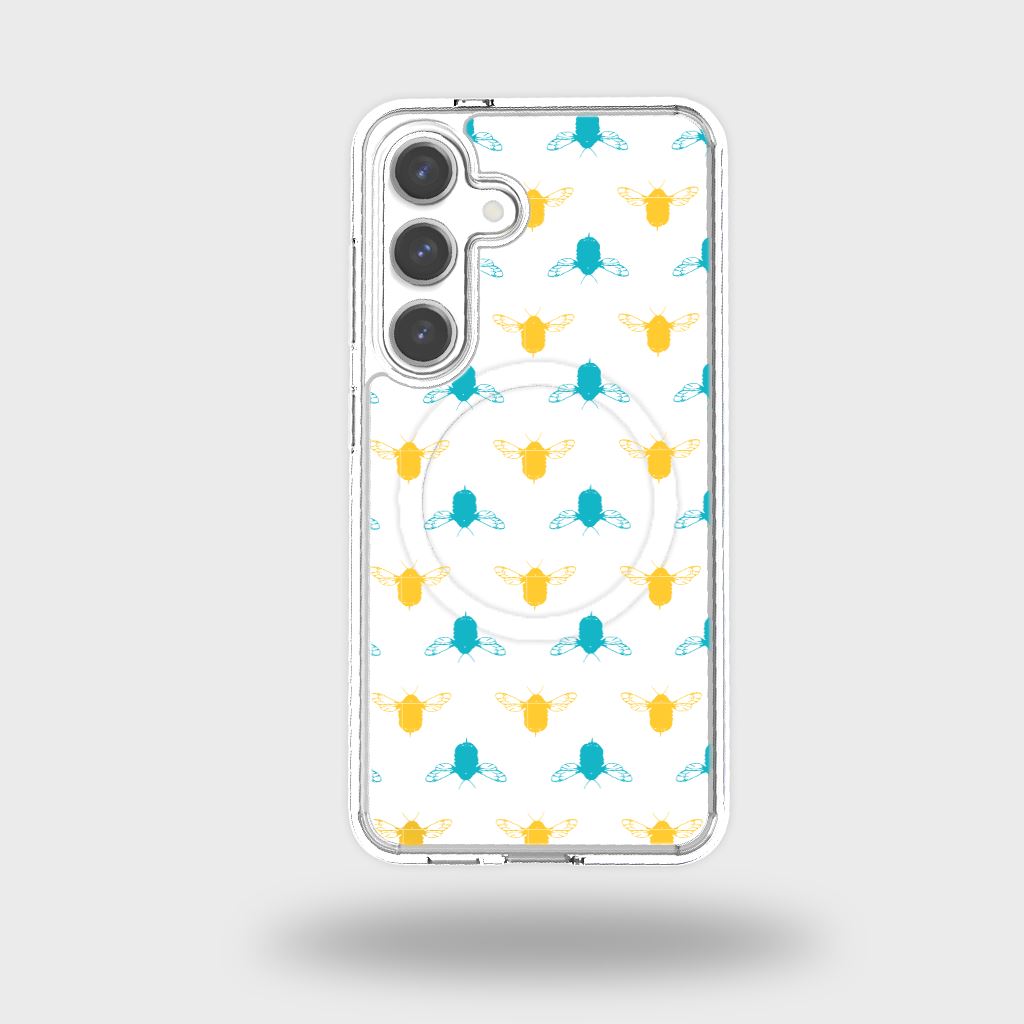 Samsung Galaxy S24 Clear Case - Blue and Yellow Bumble Design