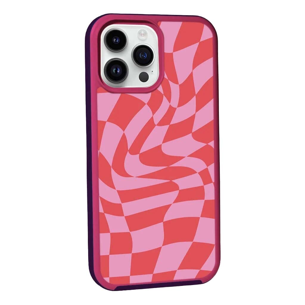 MagSafe iPhone 14 Pro Pink Swirl Checkerboard Print Case