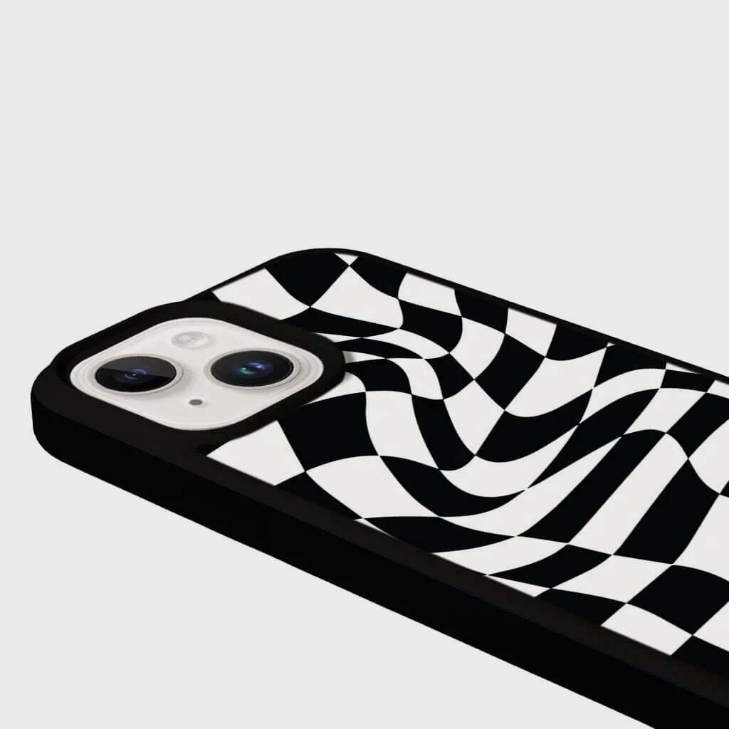 MagSafe iPhone 13 Black Swirl Checkerboard Print Case