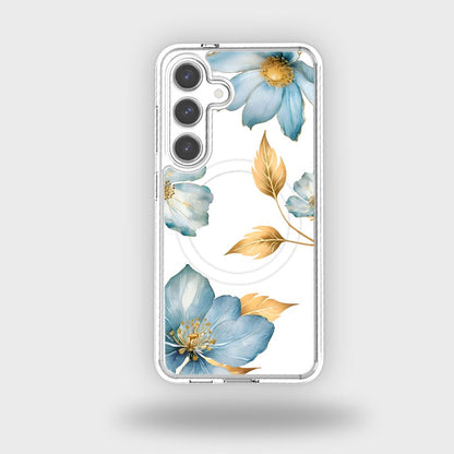 Samsung Galaxy S25 Blue Wildflower Clear Case