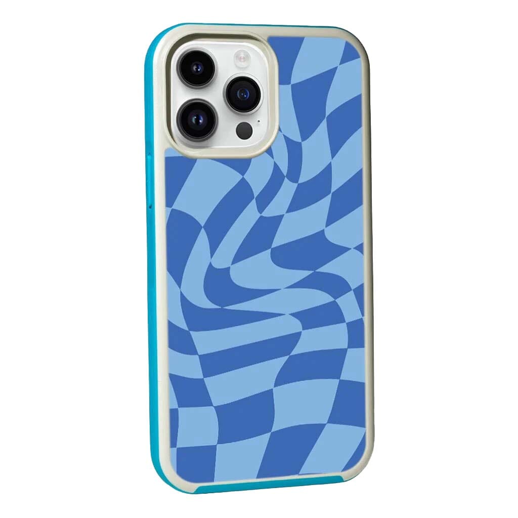 MagSafe iPhone 14 Pro Blue Swirl Checkerboard Print Case