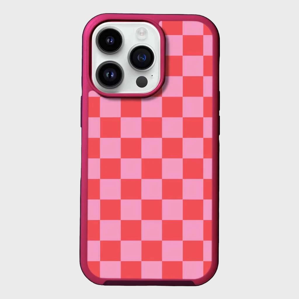 MagSafe iPhone 14 Pro Pink Checkerboard Print Case