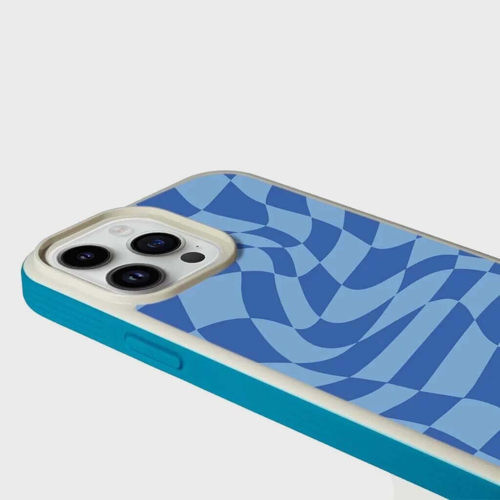 MagSafe iPhone 13 Pro Max Blue Swirl Checkerboard Print Case