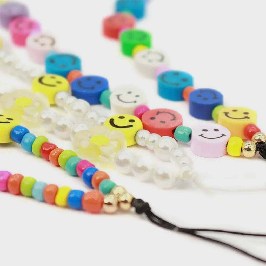 Rainbow Smiley Beaded Phone Charm