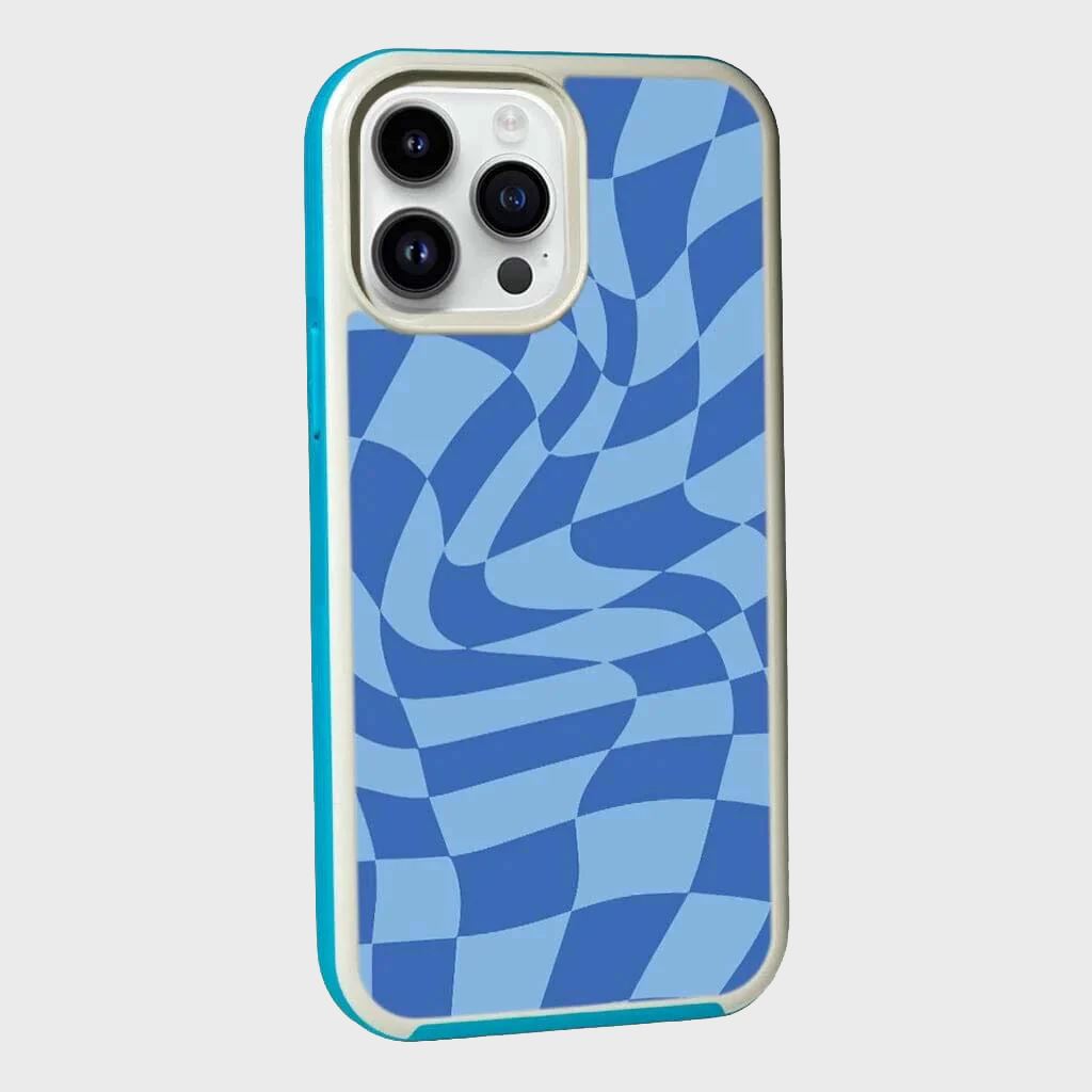 MagSafe iPhone 14 Pro Blue Swirl Checkerboard Print Case