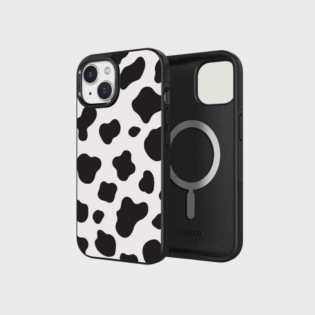 iPhone 15 Case With MagSafe - Black Cow Print