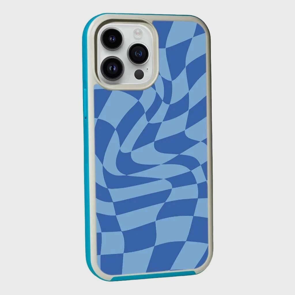 MagSafe iPhone 13 Pro Max Blue Swirl Checkerboard Print Case