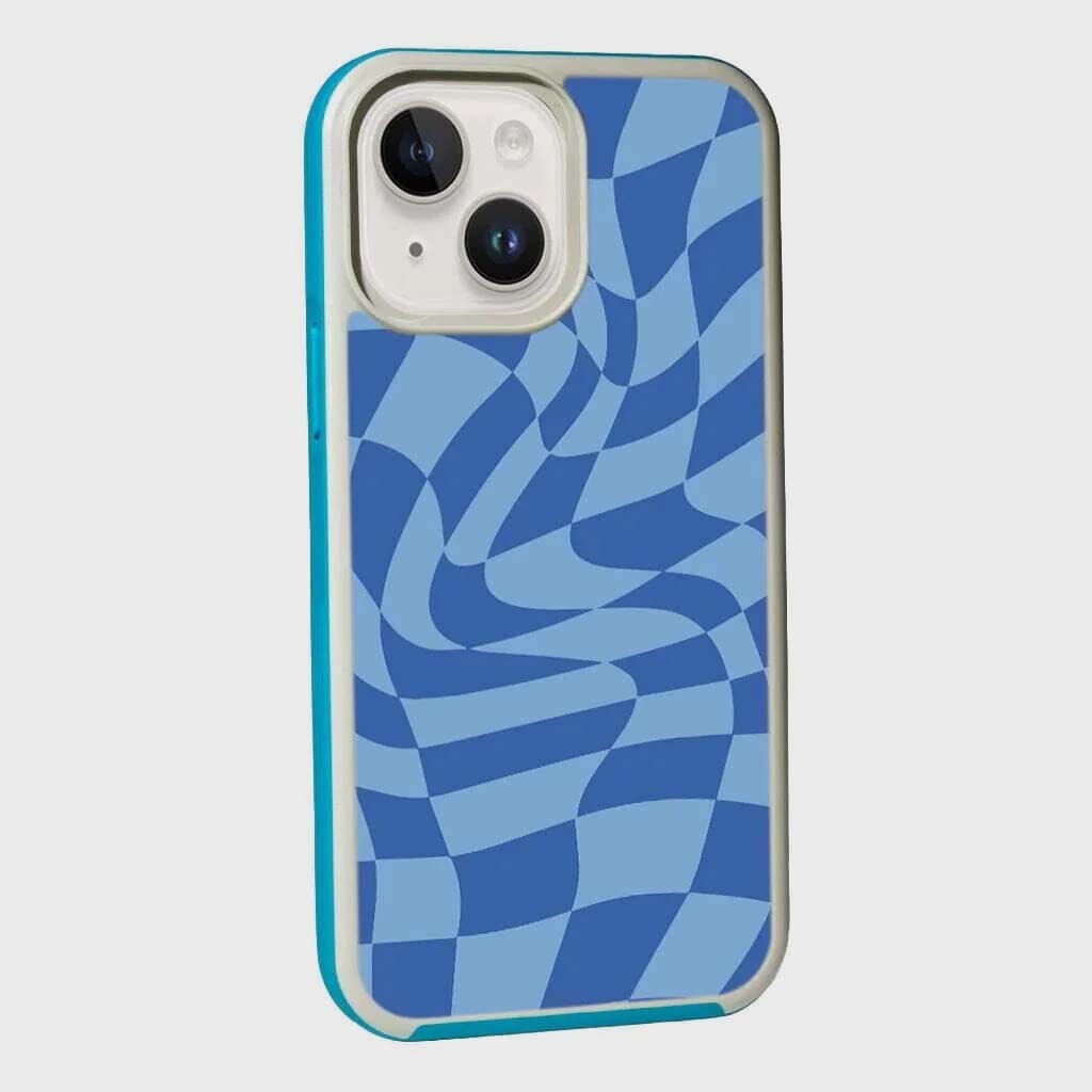 MagSafe iPhone 13 Blue Swirl Checkerboard Print Case