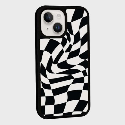 MagSafe iPhone 14 Black Swirl Checkerboard Print Case