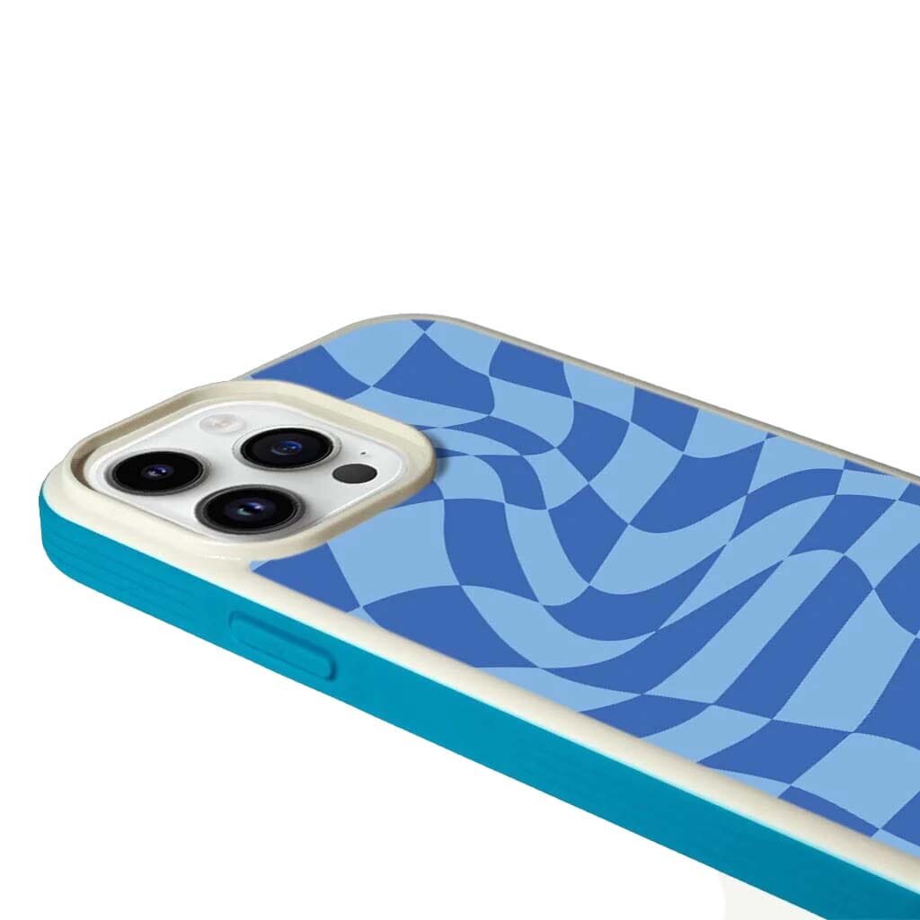 MagSafe iPhone 13 Pro Blue Swirl Checkerboard Print Case