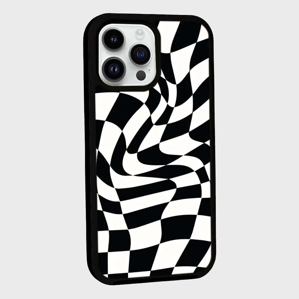 MagSafe iPhone 14 Pro Max Black Swirl Checkerboard Print Case