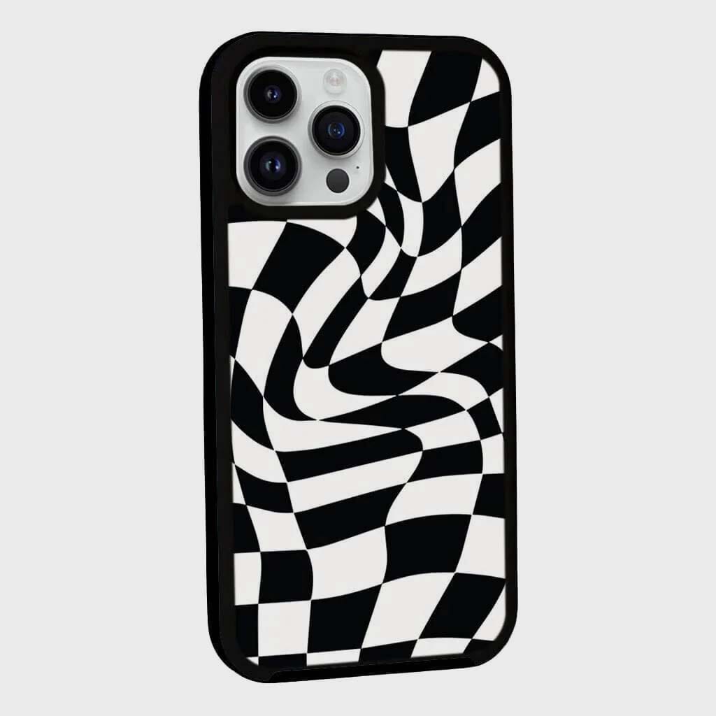 MagSafe iPhone 13 Pro Black Swirl Checkerboard Print Case