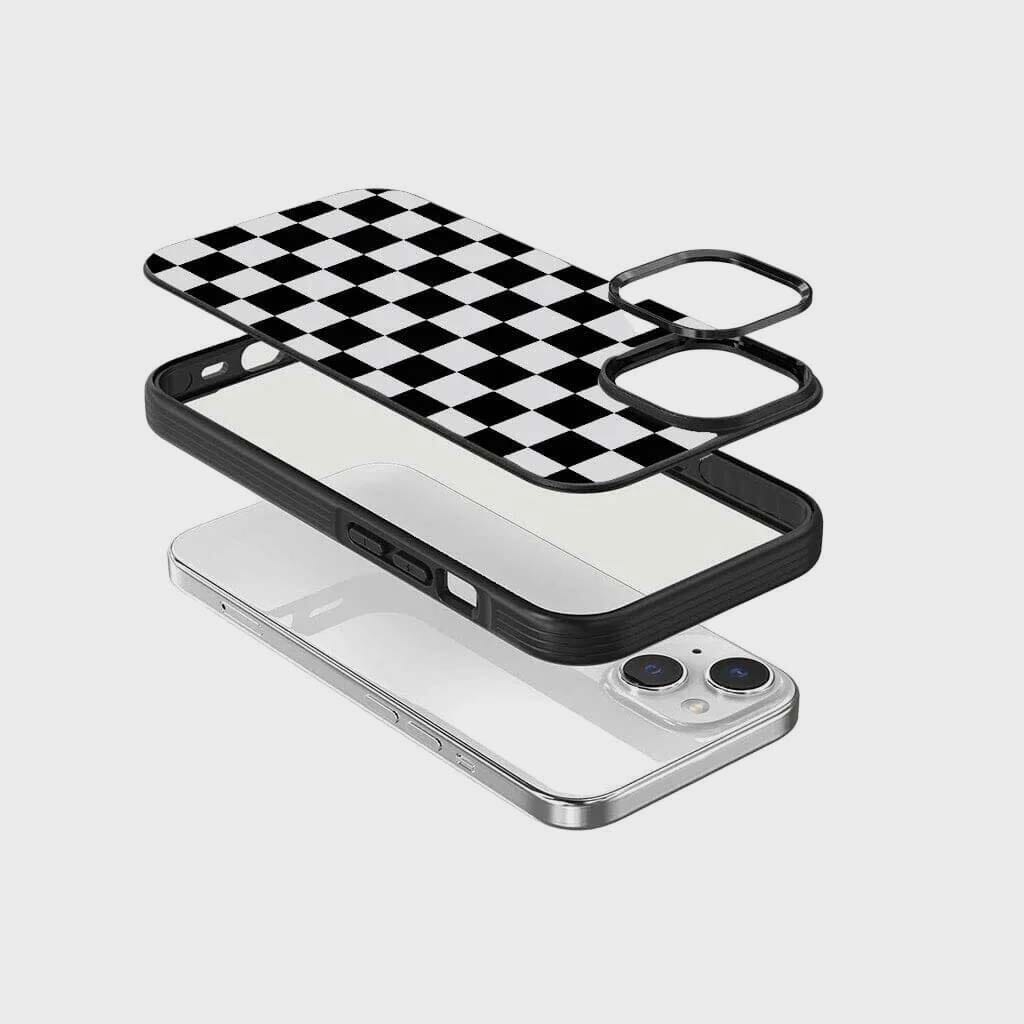 MagSafe iPhone 14 Plus Black Checkerboard Print Case