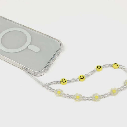 Pearls Smiley Phone Charm