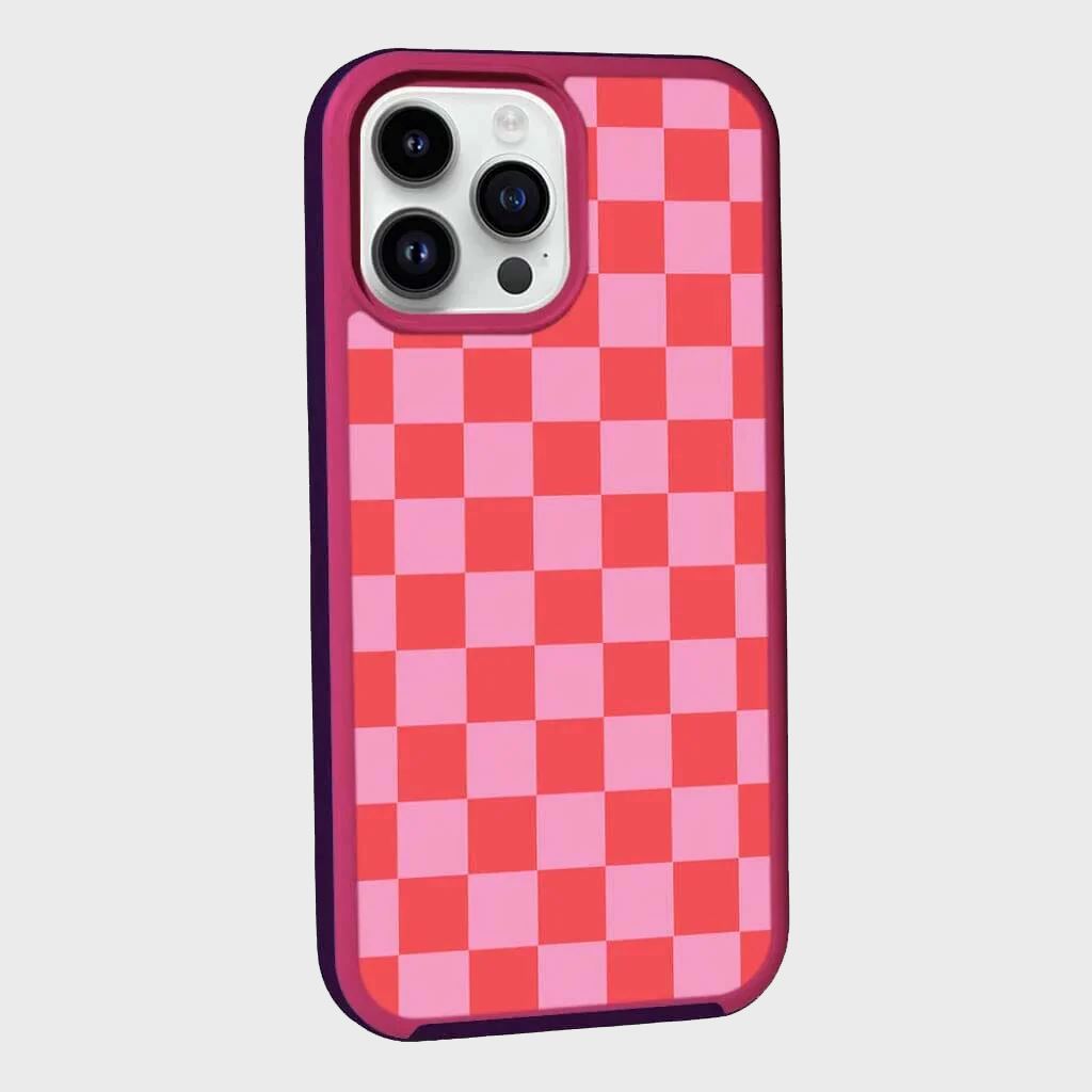 MagSafe iPhone 14 Pro Pink Checkerboard Print Case