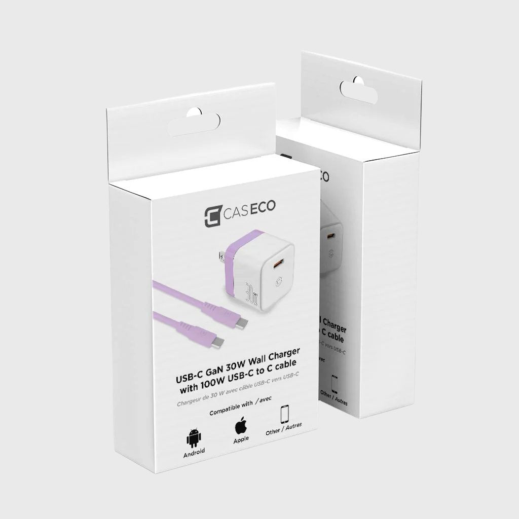 GaN 30W Wall Charger with 100W Type C to Type C Cable - Cobalt Violet