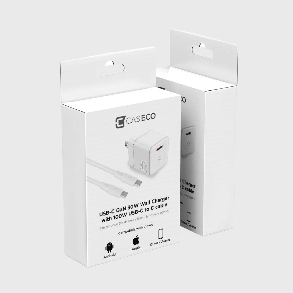 GaN 30W Wall Charger with 100W Type C to Type C Cable - White