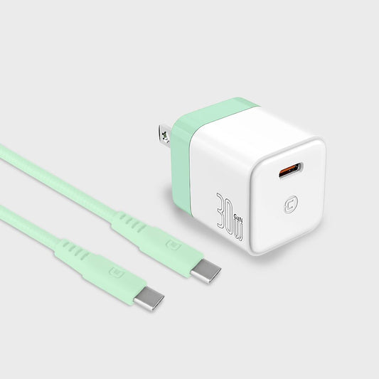 GaN 30W Wall Charger with 100W Type C to Type C Cable - Pastel Green