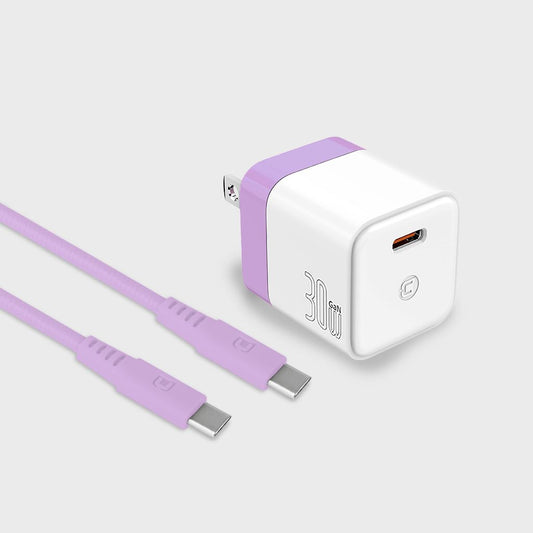 GaN 30W Wall Charger with 100W Type C to Type C Cable - Cobalt Violet