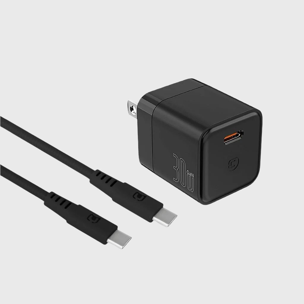 GaN 30W Wall Charger with 100W Type C to Type C Cable - Black