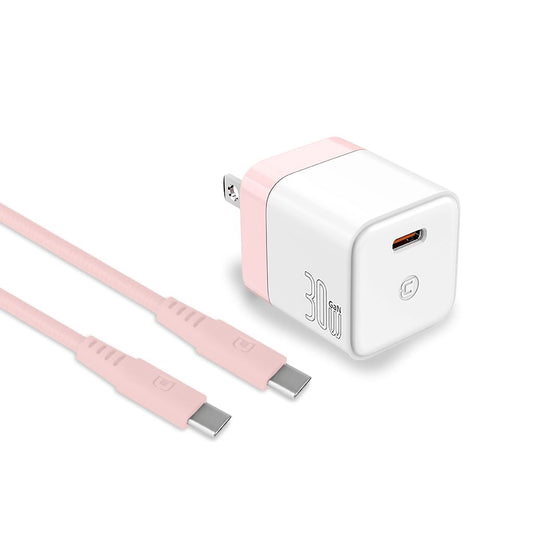 GaN 30W Wall Charger with 100W Type C to Type C Cable - Pastel Pink