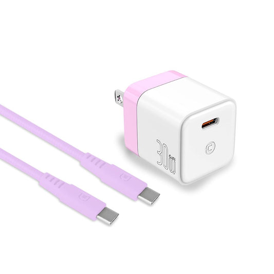 GaN 30W Wall Charger with 100W Type C to Type C Cable - Cobalt Violet