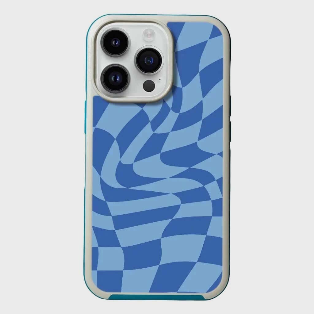 MagSafe iPhone 13 Pro Blue Swirl Checkerboard Print Case