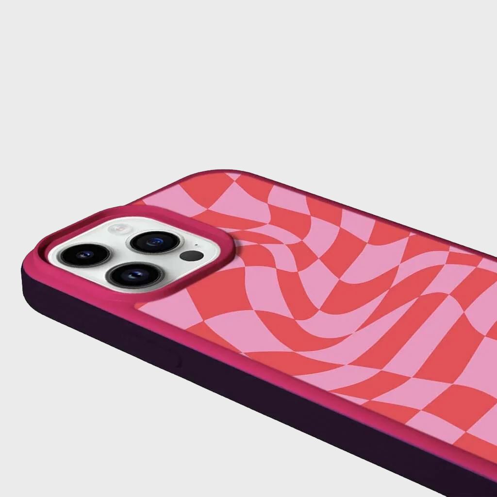 MagSafe iPhone 14 Pro Pink Swirl Checkerboard Print Case