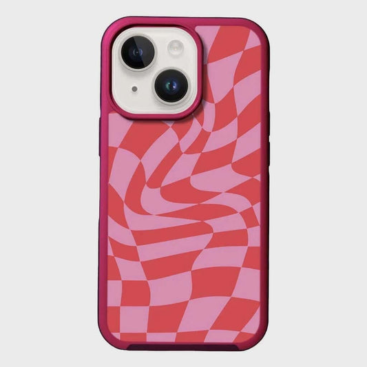 MagSafe iPhone 13 Pink Swirl Checkerboard Print Case