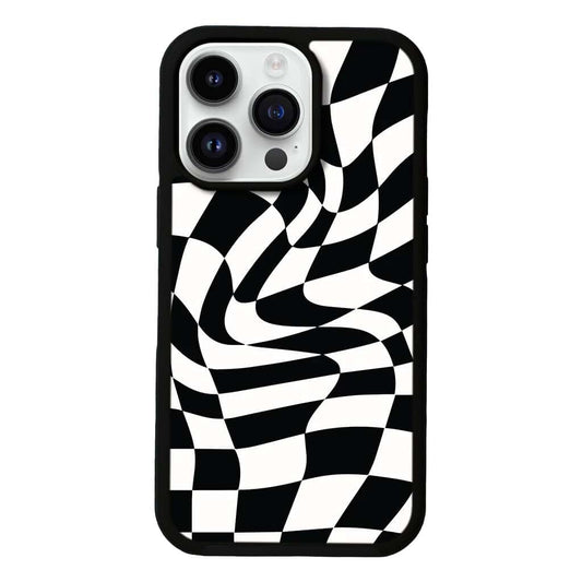 MagSafe iPhone 14 Pro Black Swirl Checkerboard Print Case