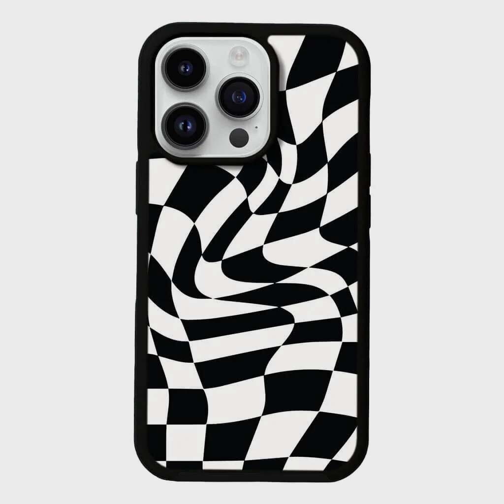 MagSafe iPhone 13 Pro Black Swirl Checkerboard Print Case