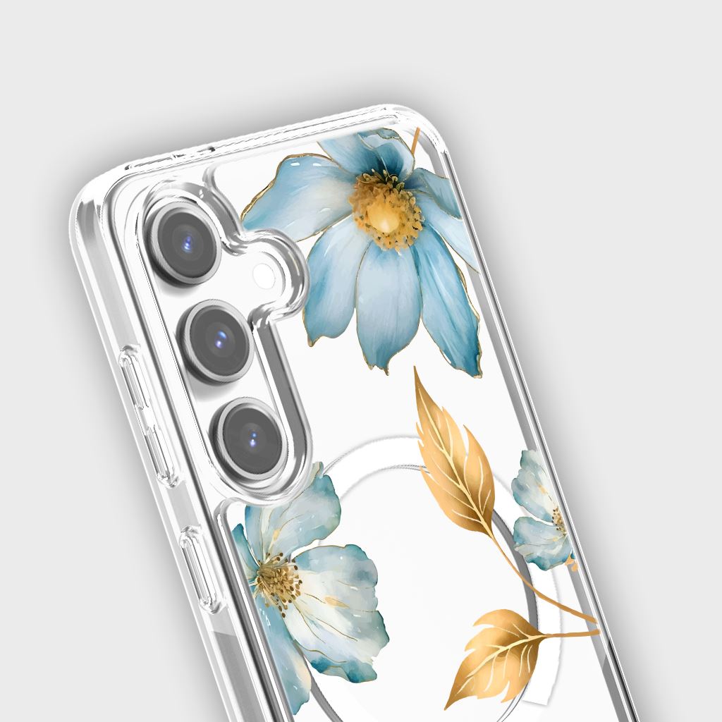 Samsung Galaxy S24 Blue Wildflower Clear Case