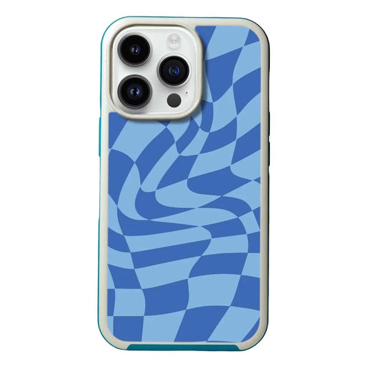 MagSafe iPhone 14 Pro Blue Swirl Checkerboard Print Case