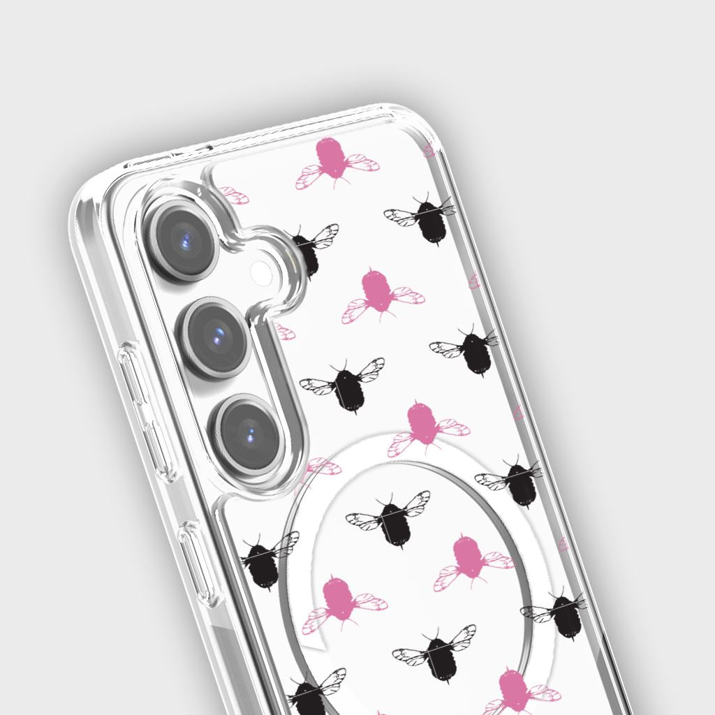 Samsung Galaxy S24 Clear Case - Black and Pink Bumble Design