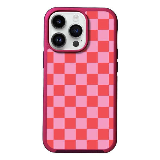 MagSafe iPhone 14 Pro Pink Checkerboard Print Case
