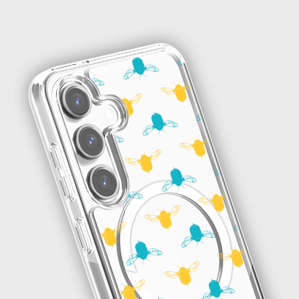 Samsung Galaxy S24 Clear Case - Blue and Yellow Bumble Design