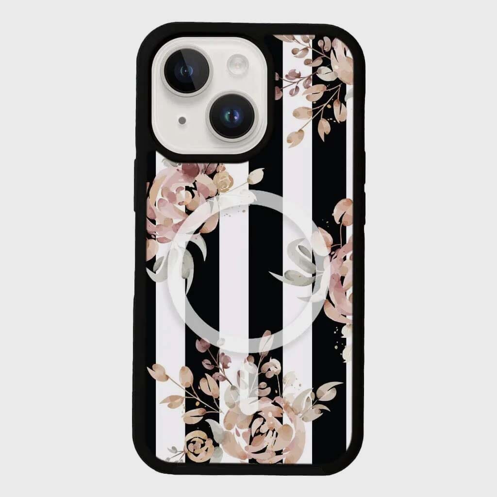 MagSafe iPhone 14 Black Flower Case