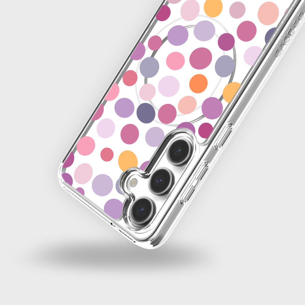 Samsung Galaxy S25 Purple Polka Dots Clear Case