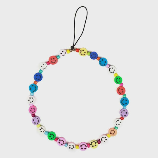 Rainbow Smiley Beaded Phone Charm